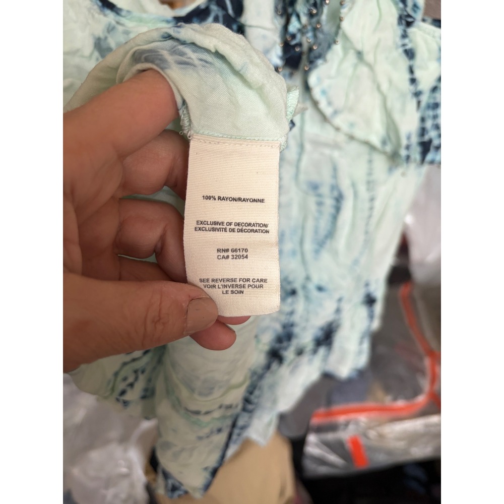 Free People Tie Dye Alligator Tank Blue Beaded Ruffle‎ Peplum XS - Picture 12 of 12